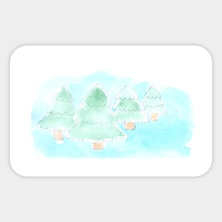 Christmas trees, tree, forest, winter, holiday, holidays, watercolor, gift, plants, illustration Sticker